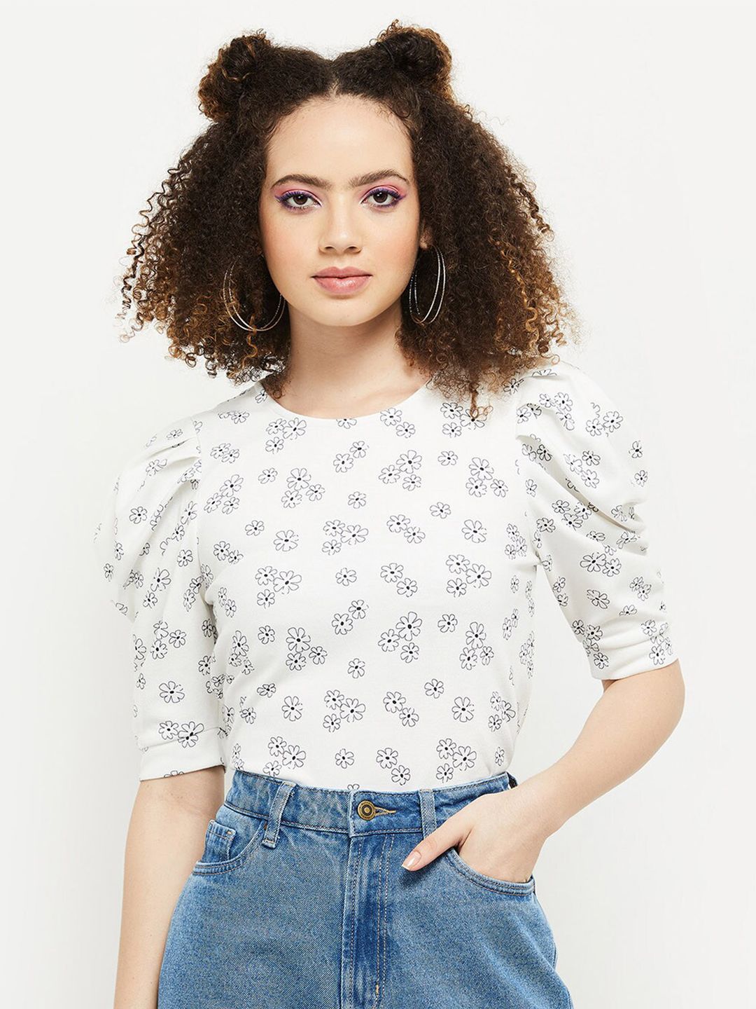 max Women Cream-Coloured Print Top