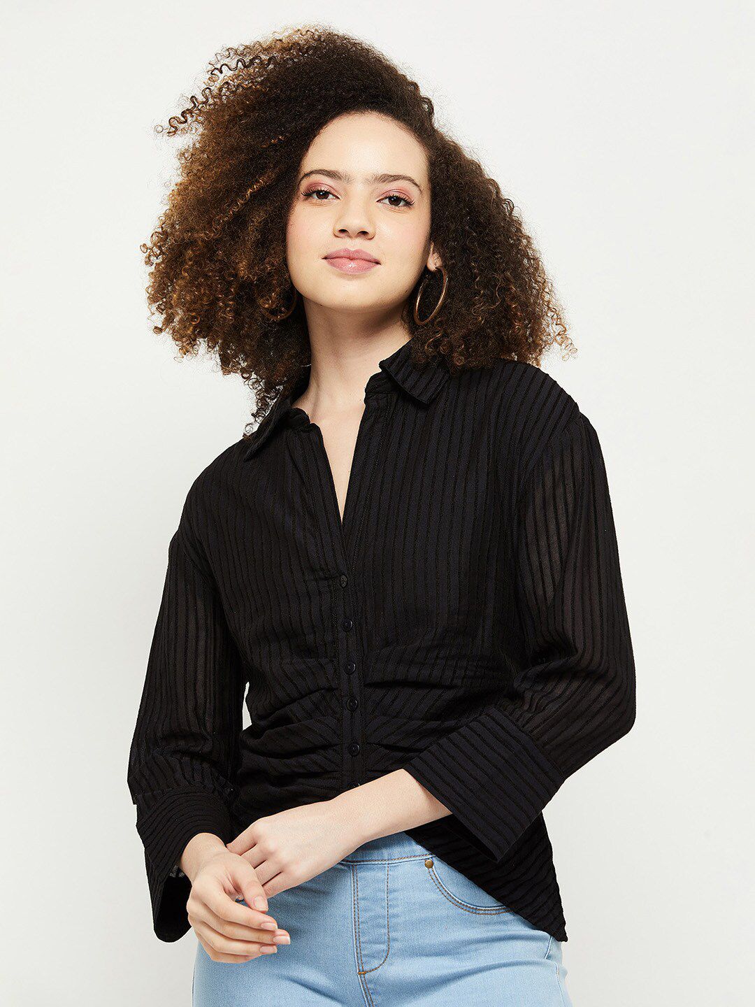 max Black Striped Shirt Style Top