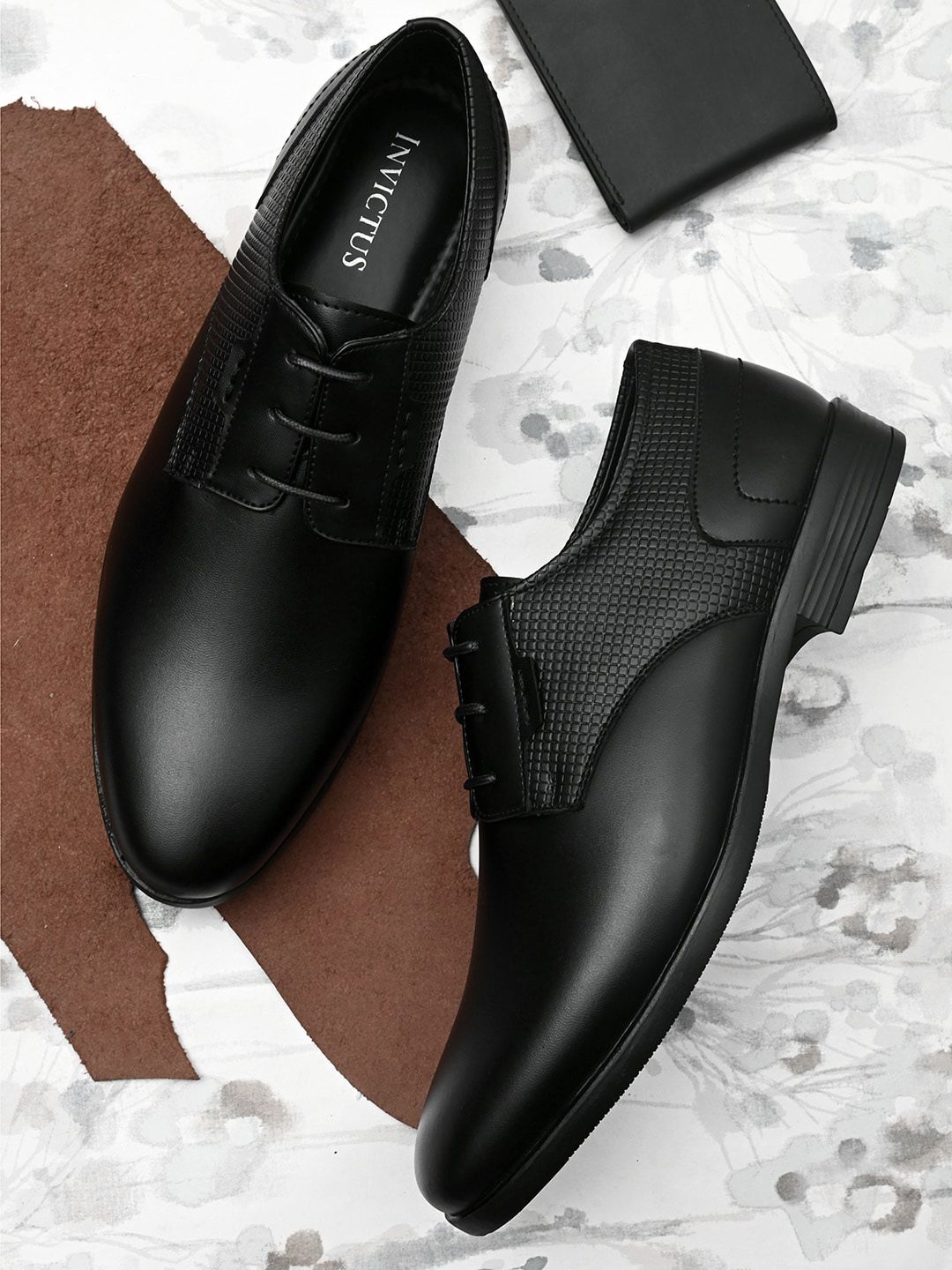 INVICTUS Men Black Solid Faux Leather Formal Derbys