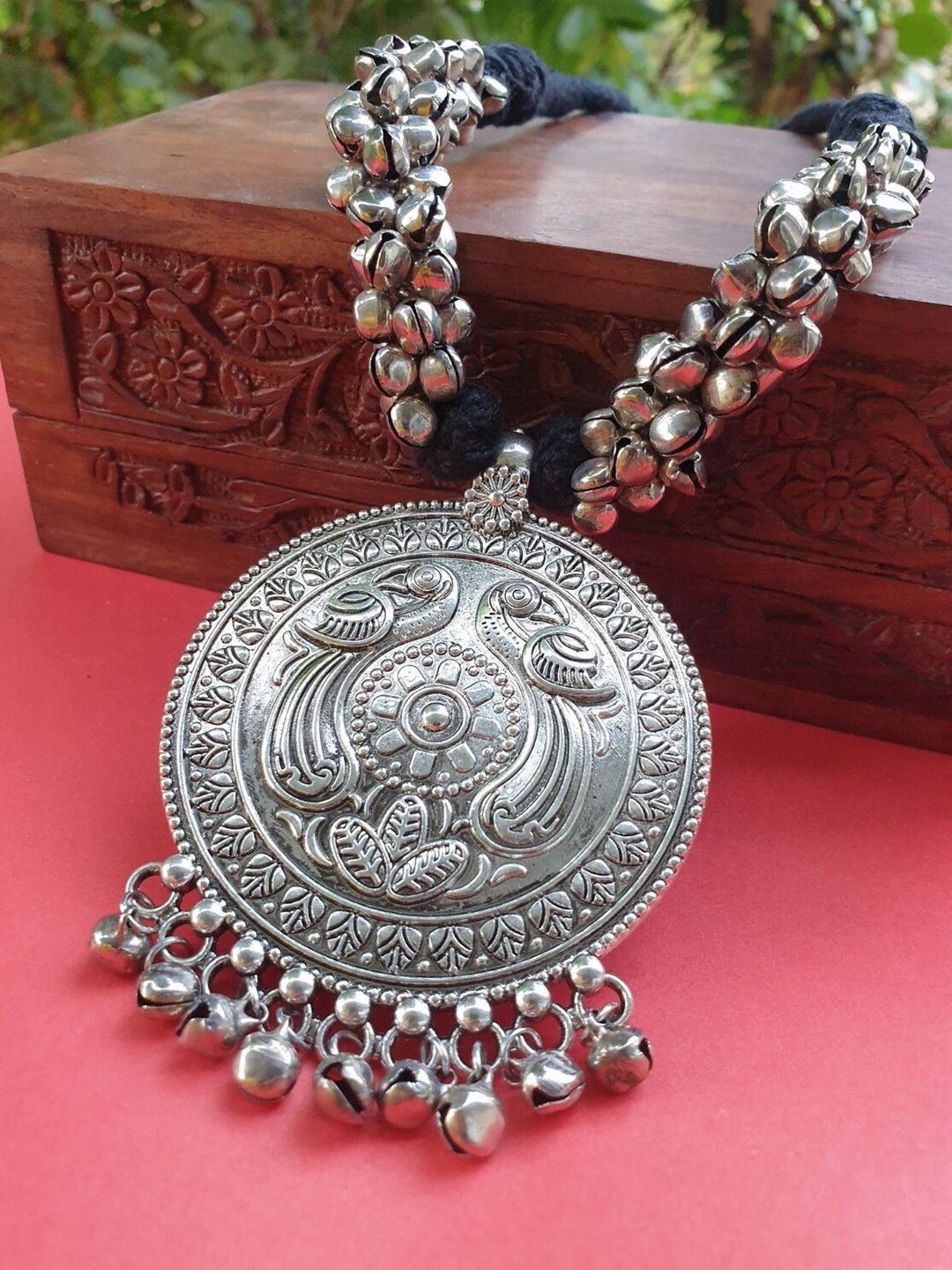 FIROZA Black & Silver-Toned Brass Oxidised Necklace Price in India