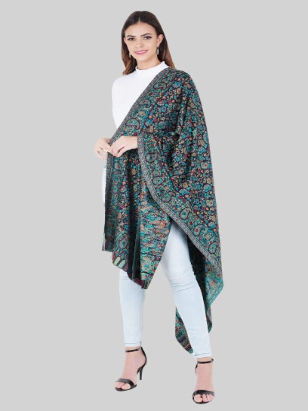 MUFFLY Women Green & Red Embroidered Stole Price in India