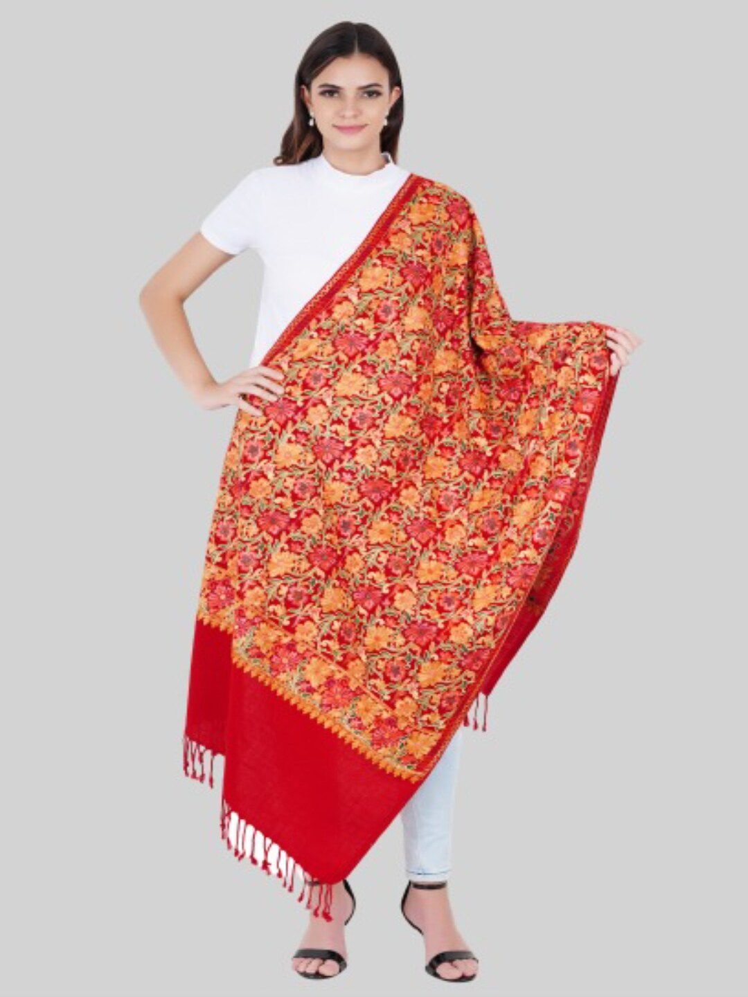 MUFFLY Women Maroon & Red Embroidered Stole Price in India
