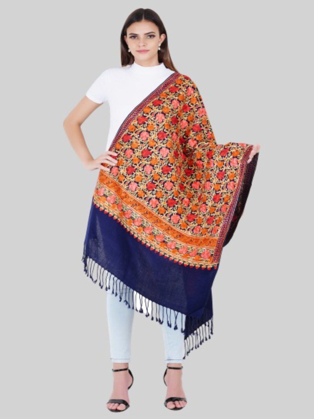 MUFFLY Women Blue Embroidered Stole Price in India