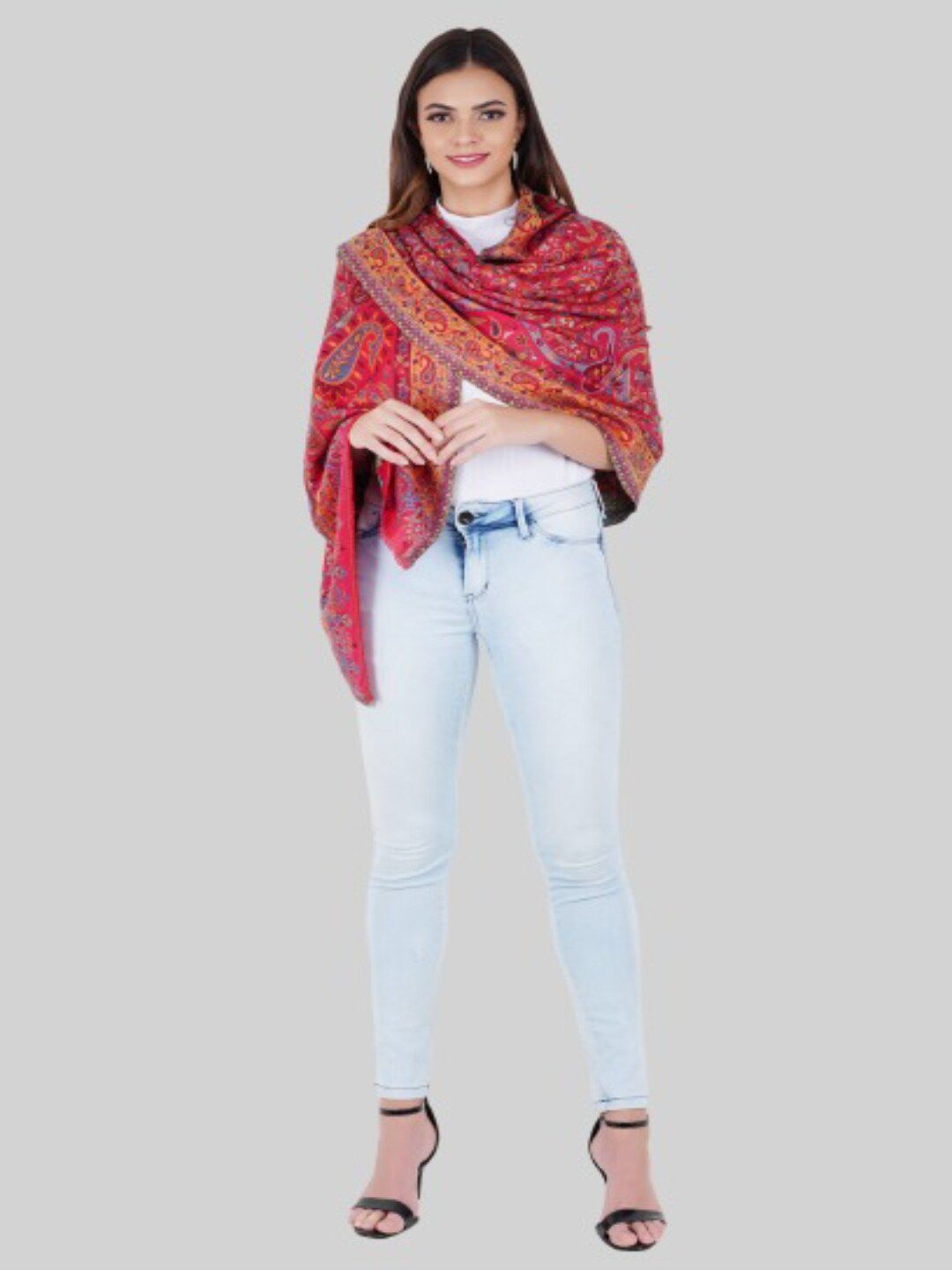 MUFFLY Women Maroon & Blue Printed Stole Price in India