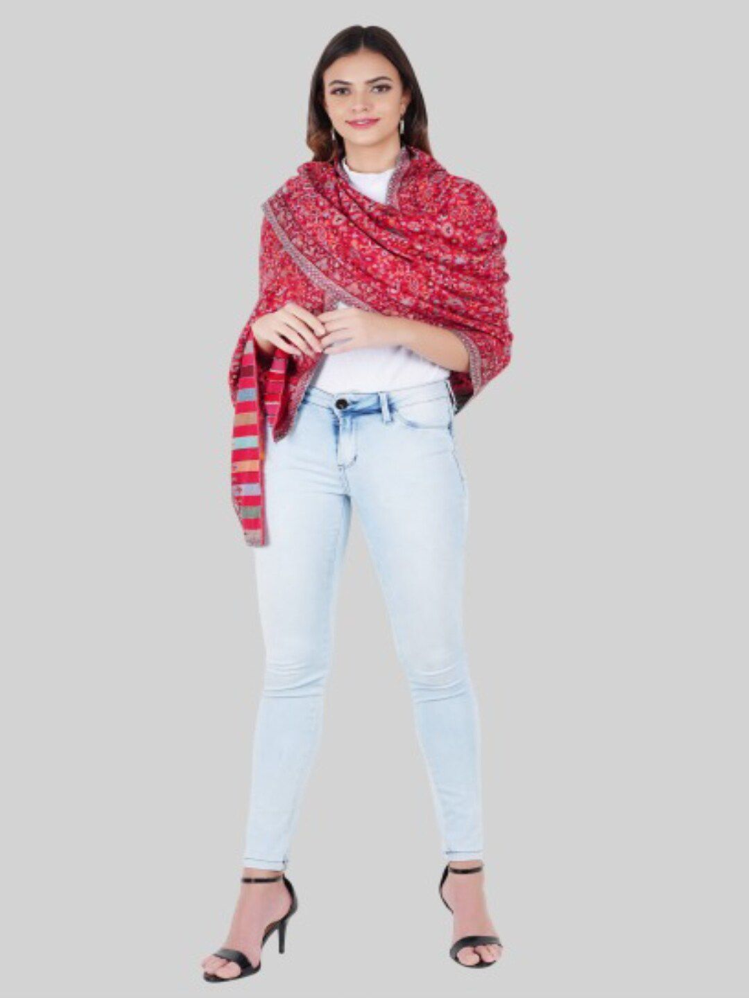 MUFFLY Women Red Embroidered Stole Price in India