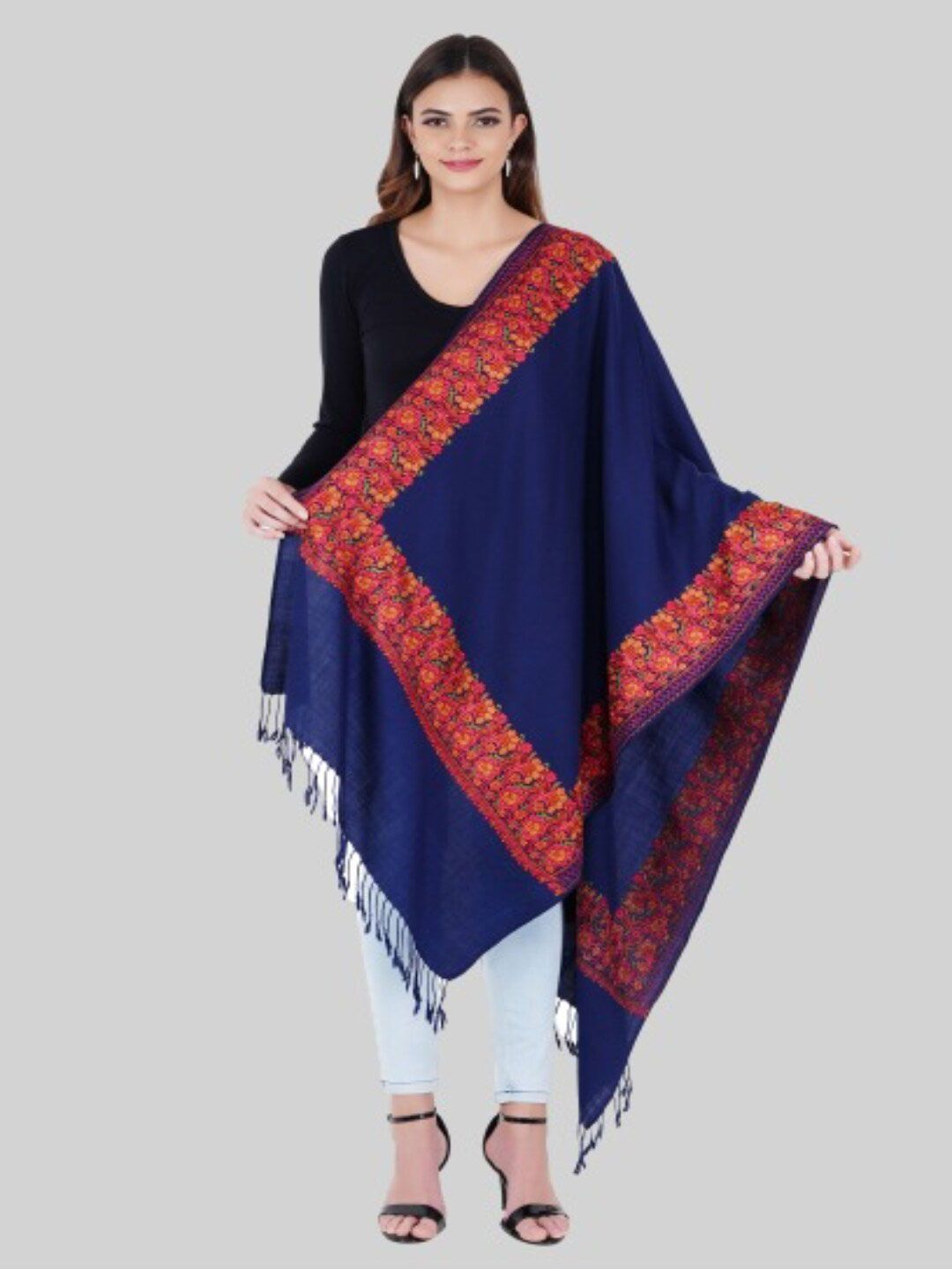 MUFFLY Women Blue Embroidered Stole Price in India