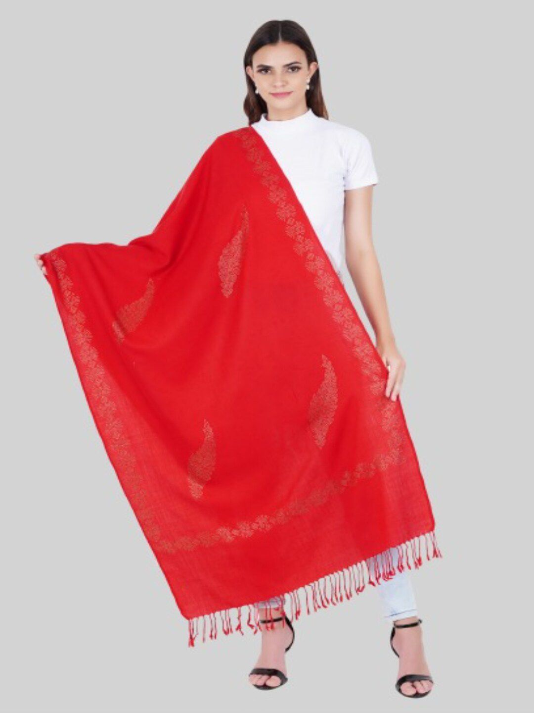 MUFFLY Women Red Embroidered Stole Price in India