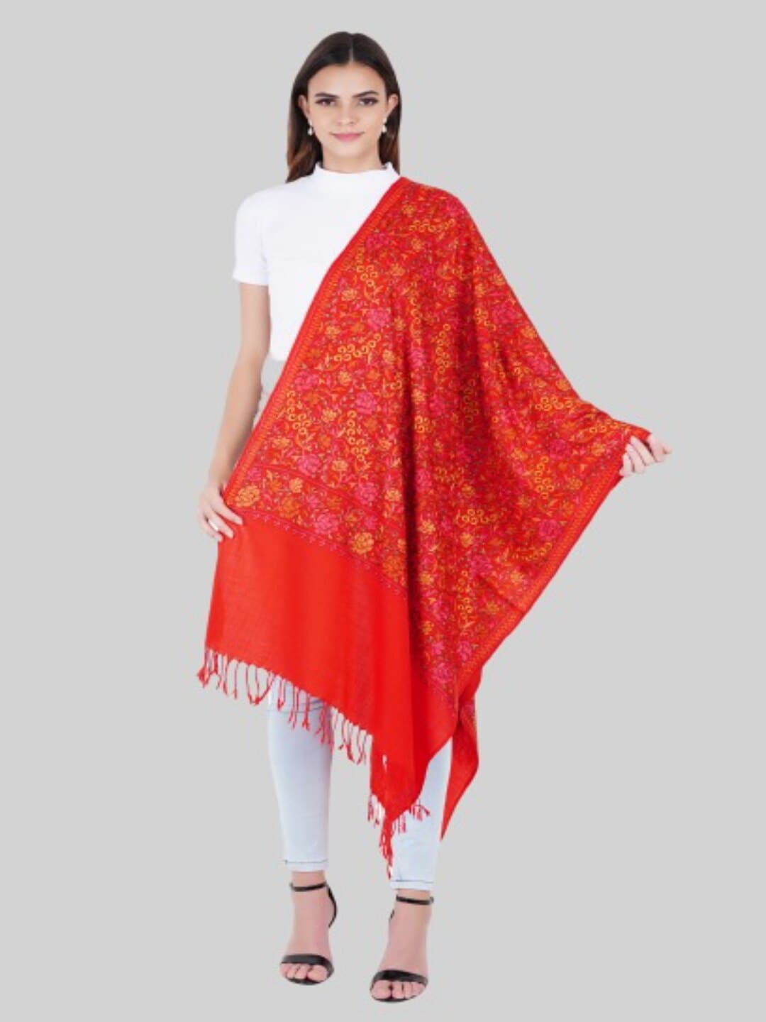 MUFFLY Women Red Embroidered Stole Price in India