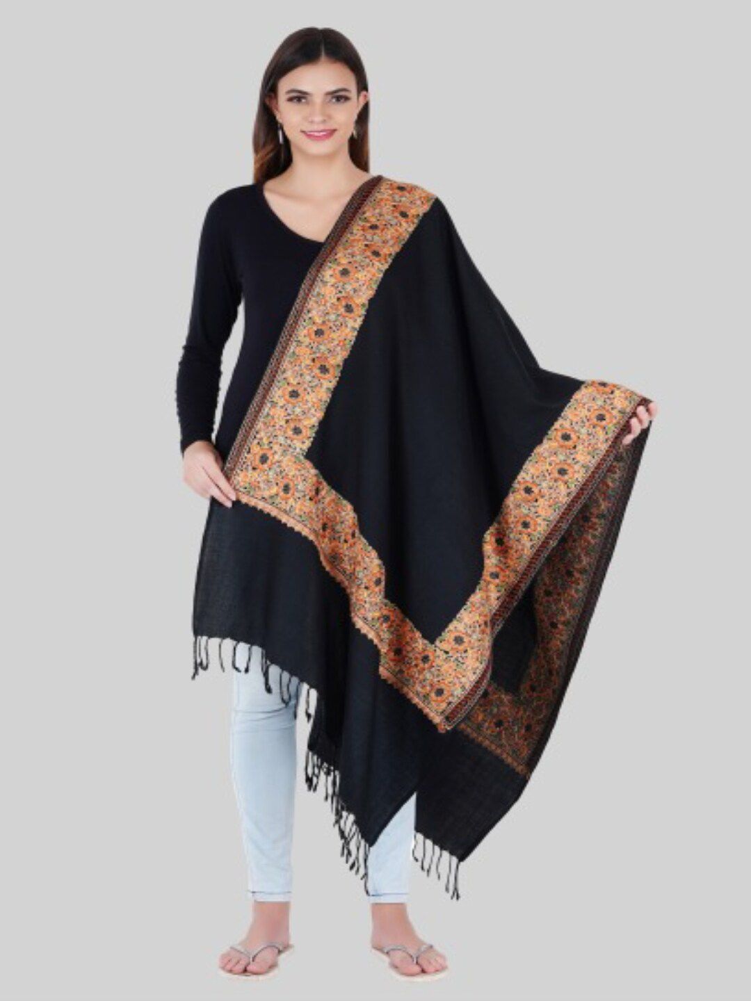 MUFFLY Women Black Embroidered Stole Price in India