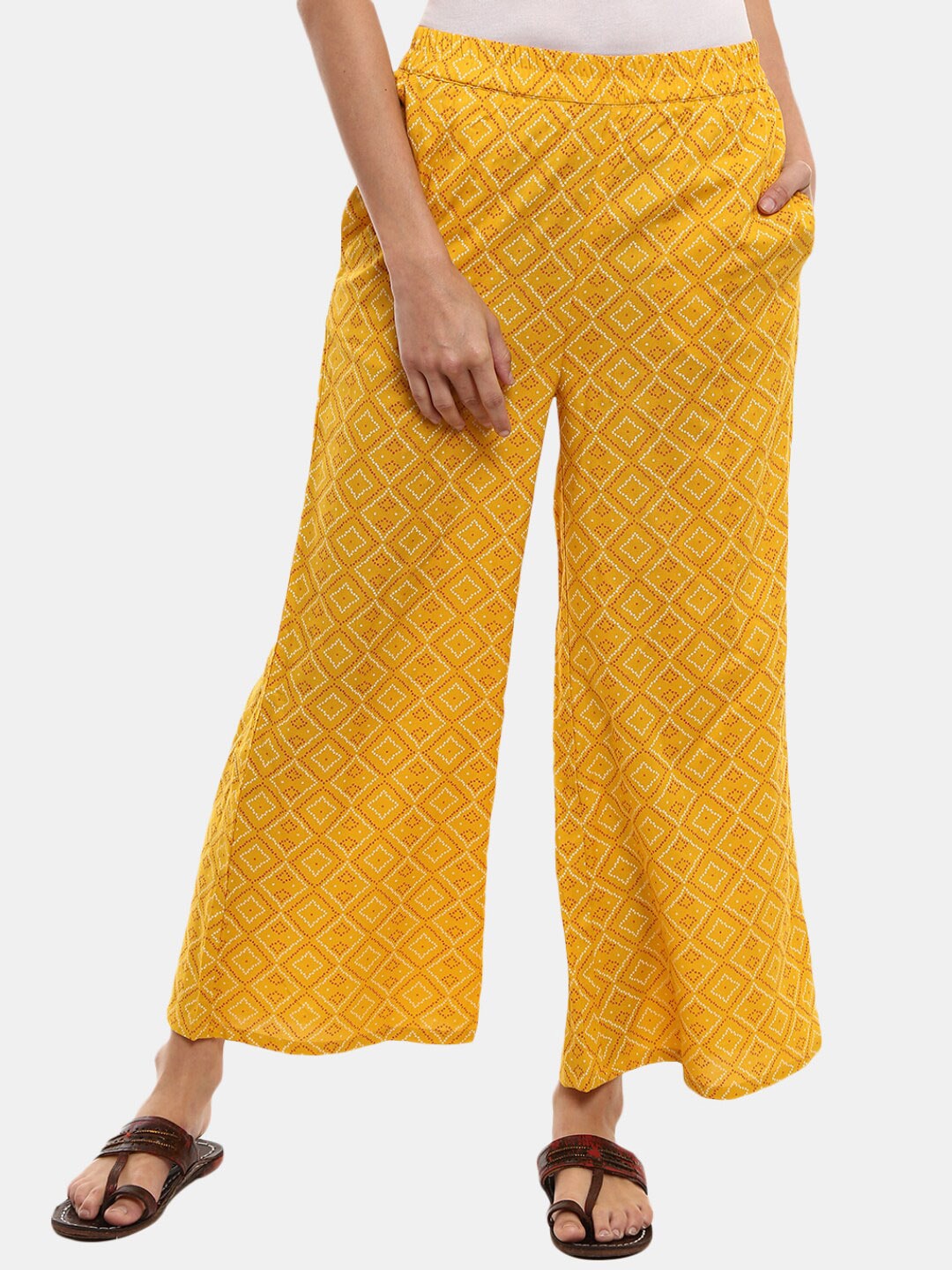 V-Mart Women Yellow Printed Flared Ethnic Palazzos Price in India