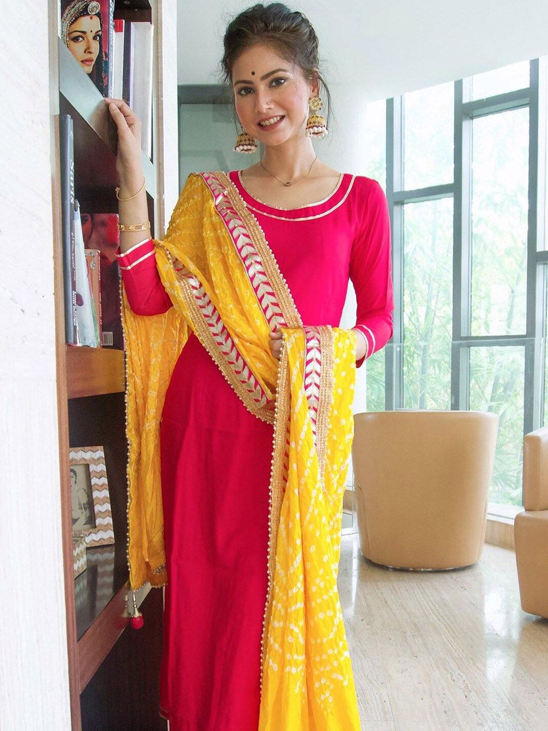 Ambraee Women Pink Kurta with Skirt & With Dupatta Price in India