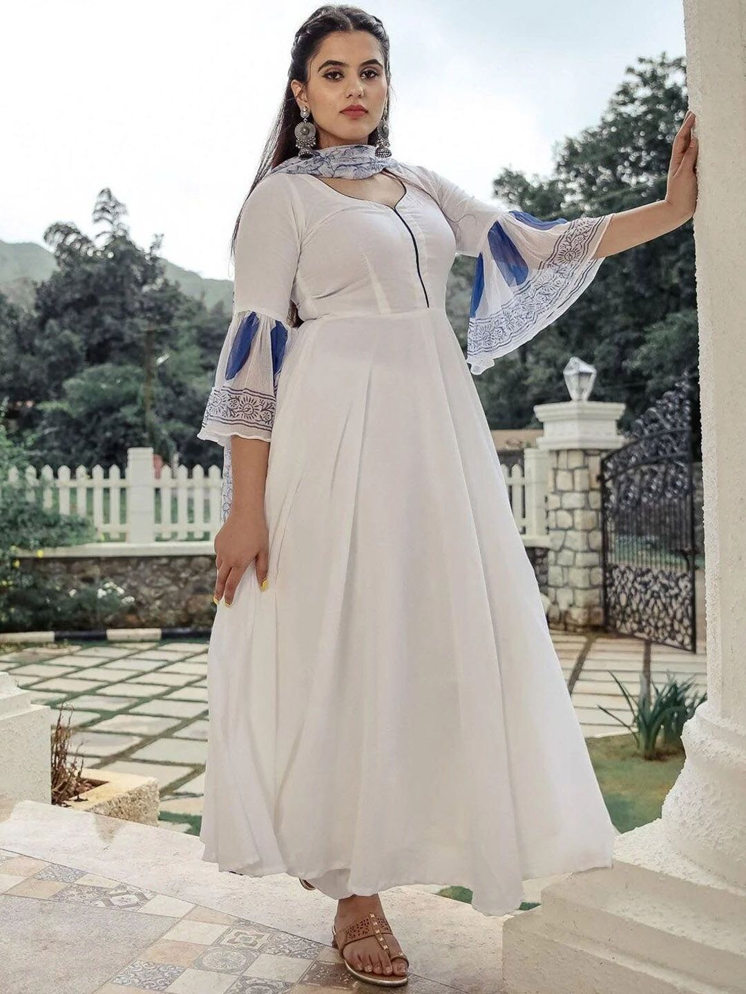 Ambraee Women White Ethnic Motifs Kurta with Churidar & With Dupatta Price in India