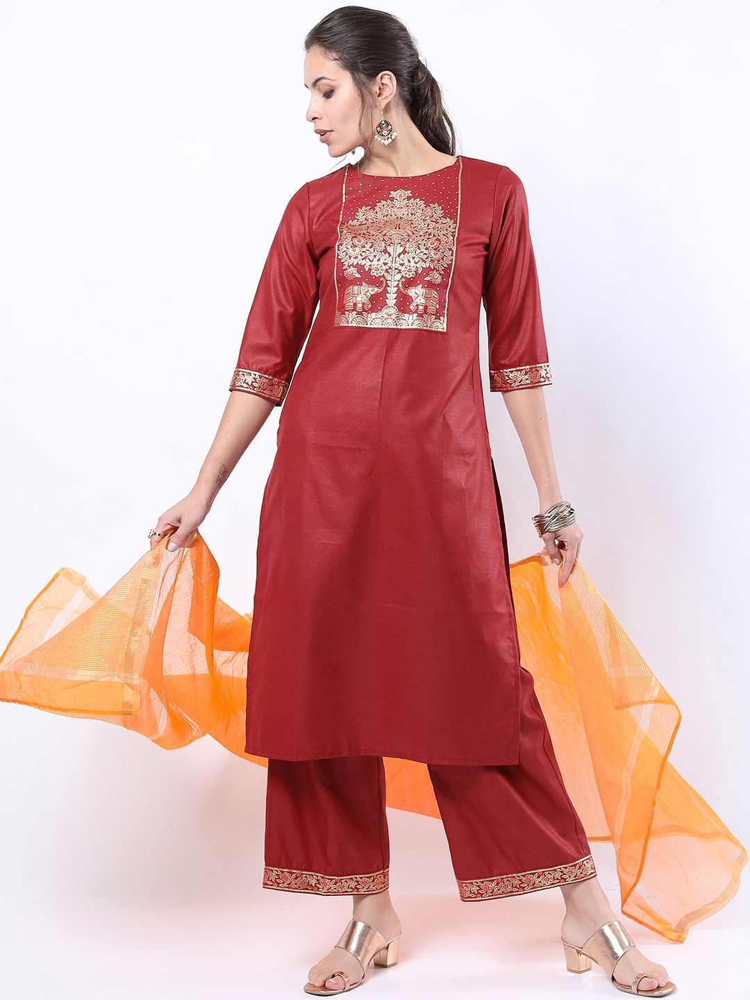 KETCH Women Red  Kurta with Palazzos & With Dupatta Price in India