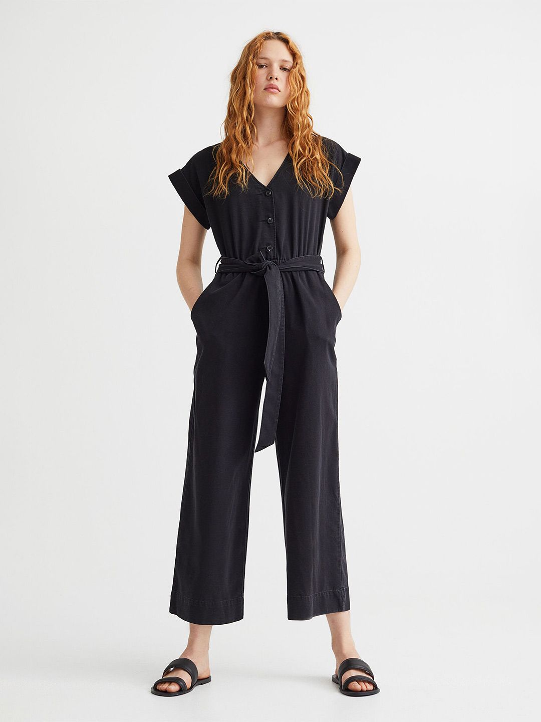 H&M Women Black V-Neck Denim Jumpsuit Price in India