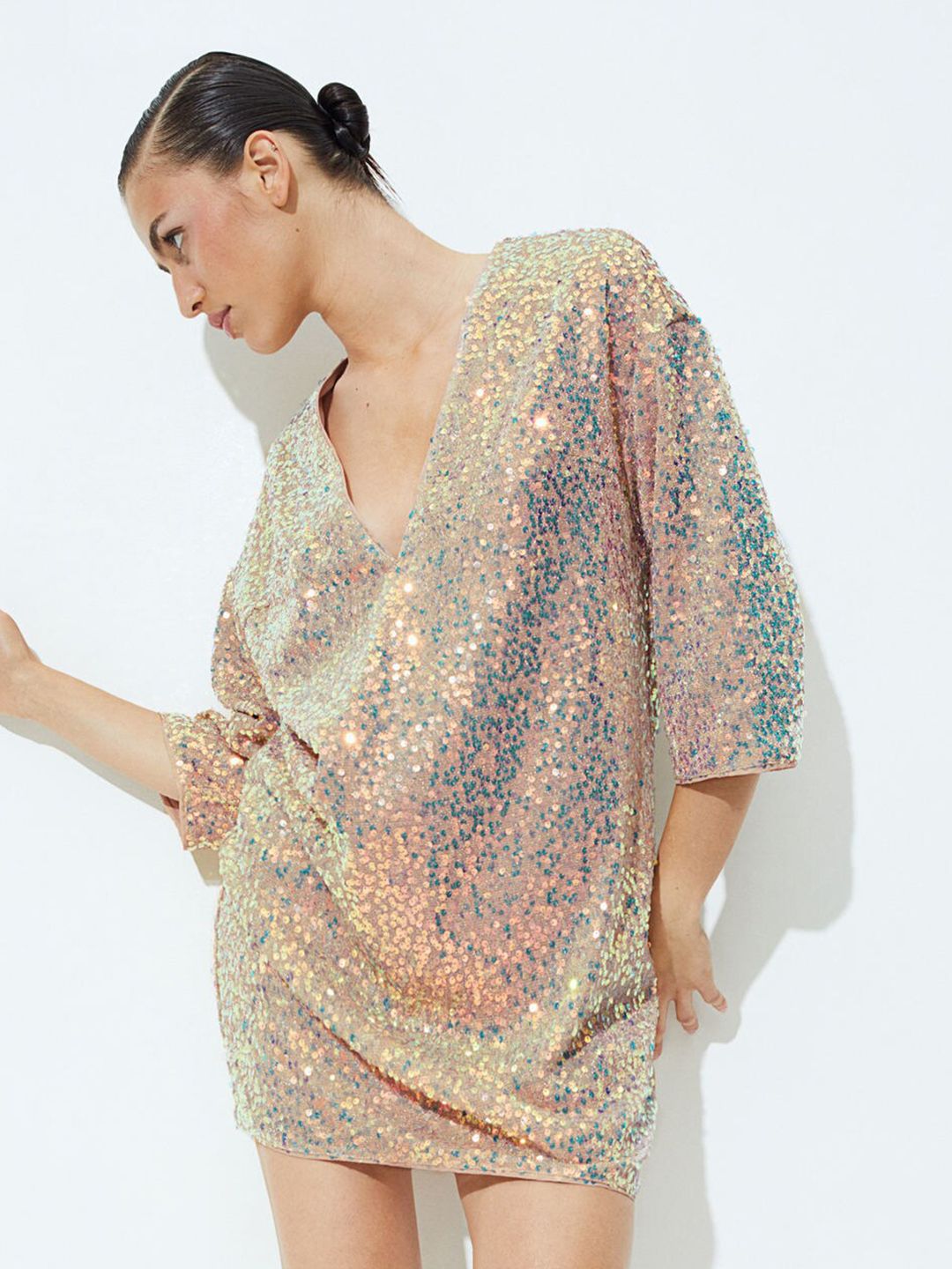 H&M Gold-Toned Glittery Sequined Dress Price in India