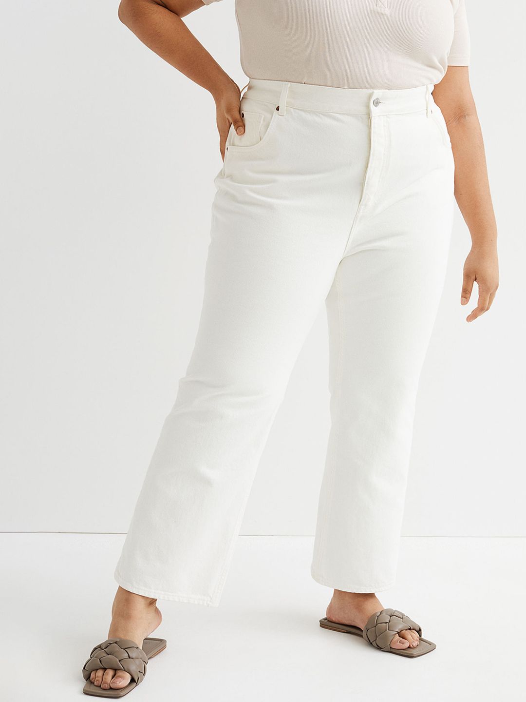 H&M White H&M+ Flared High Ankle Jeans Price in India
