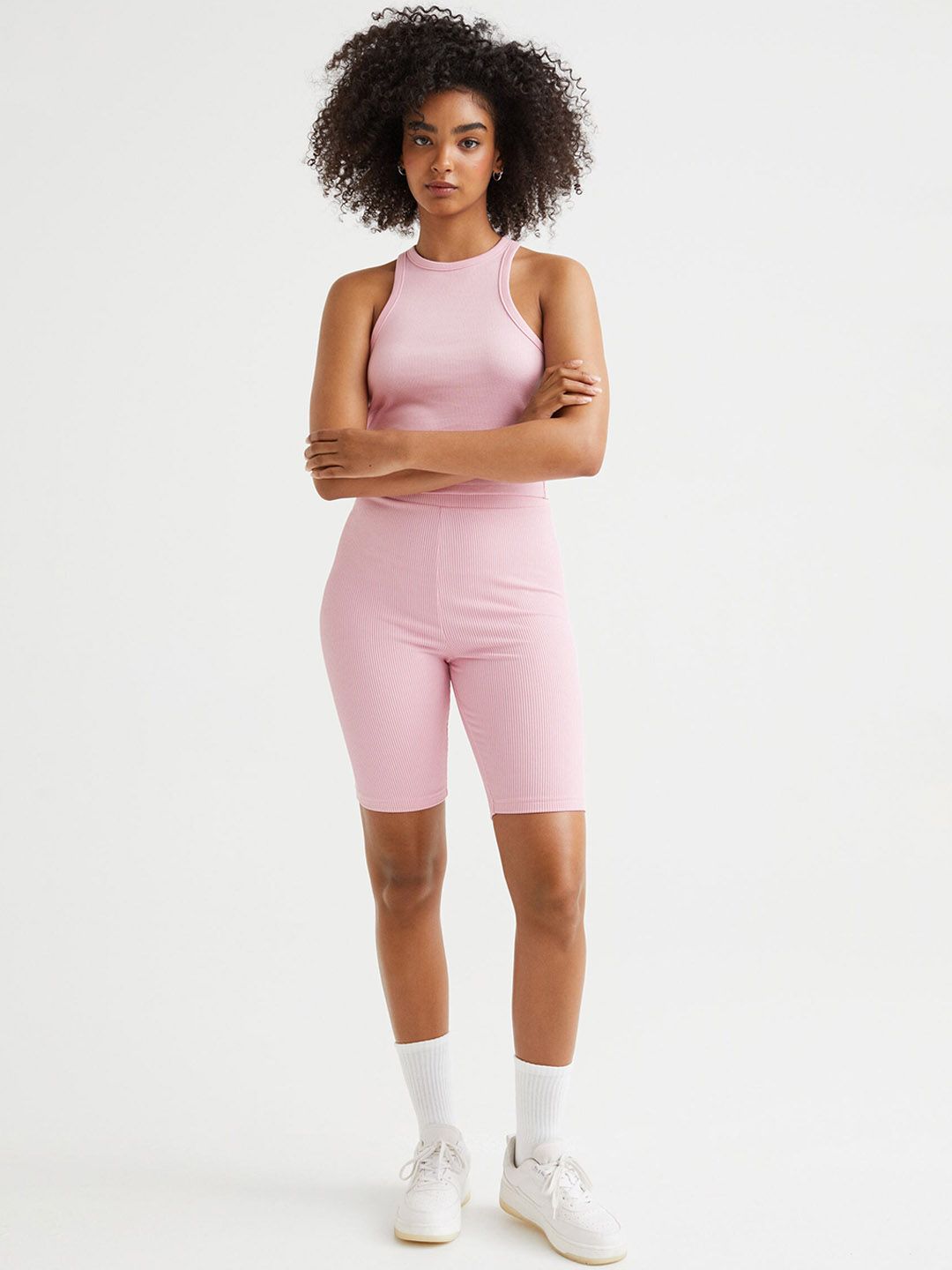 H&M Women Pink Ribbed Cycling Shorts Price in India
