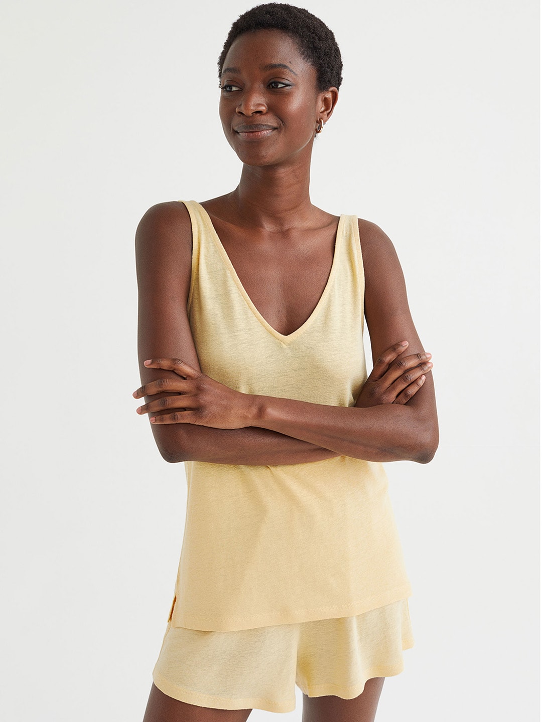 H&M Women Yellow Linen-Blend Shorts Price in India