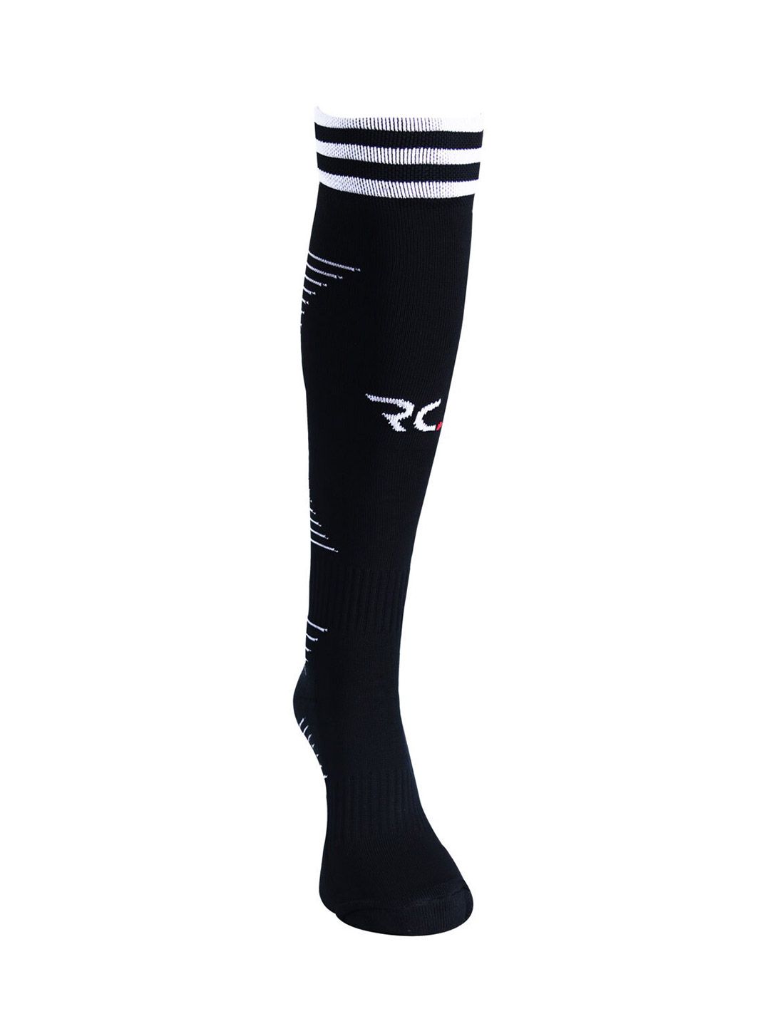 RC. ROYAL CLASS Men Black & White Striped Printed Football Knee-Length Socks