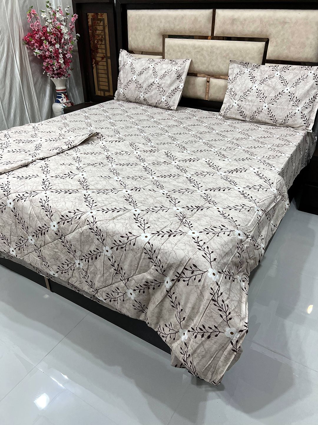 Pure Decor Brown Floral Pure Cotton King Size Bedding Set With Comforter Price in India