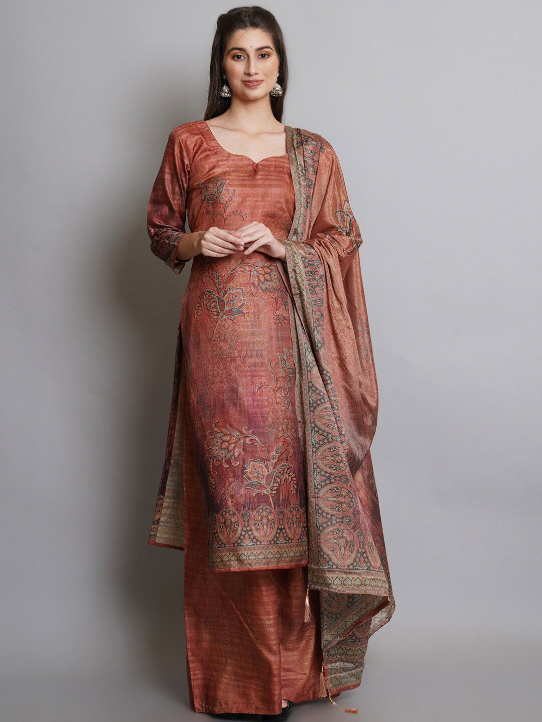 Stylee LIFESTYLE womens Rust Printed Unstitched Dress Material Price in India