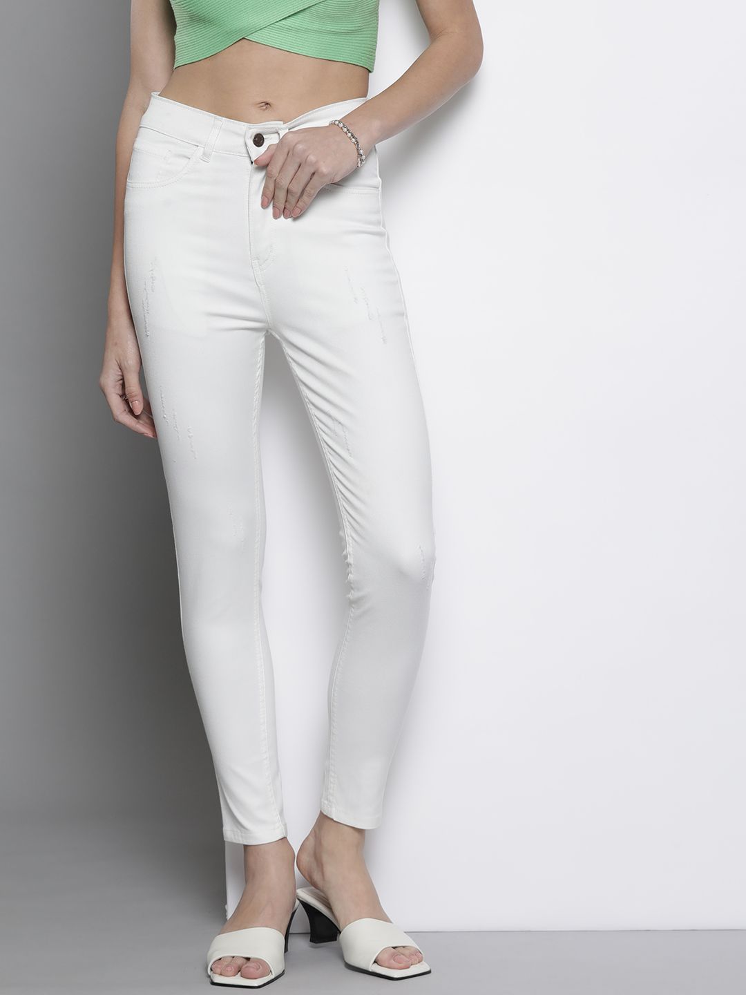 SASSAFRAS Women White Skinny Fit High-Rise Stretchable Jeans Price in India