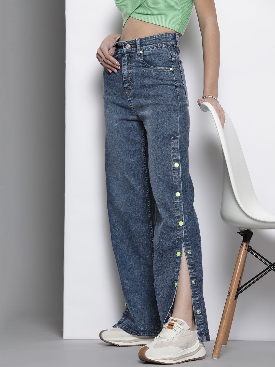 Buy SASSAFRAS Women High-Rise Straight Fit Side Slit Jeans - Jeans