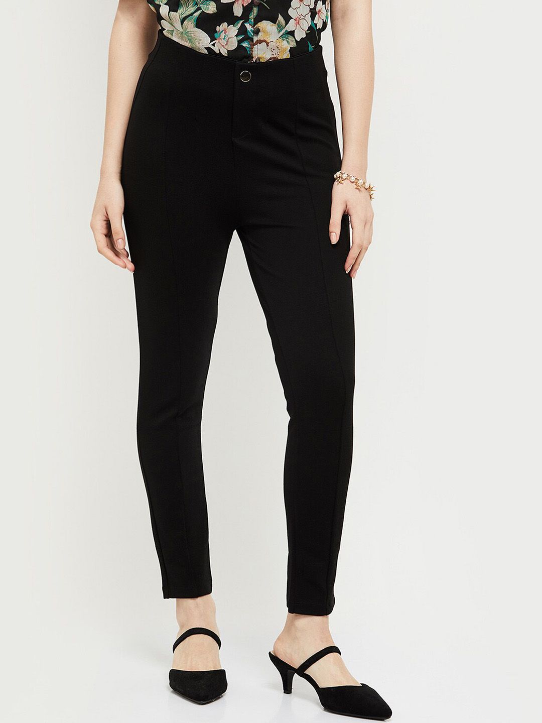max Women Black Trousers Price in India