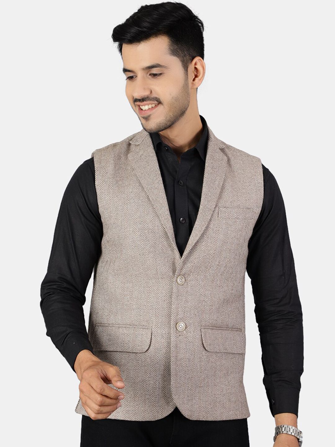 Wintage Men Grey Solid Woven Modi Nehru Jacket