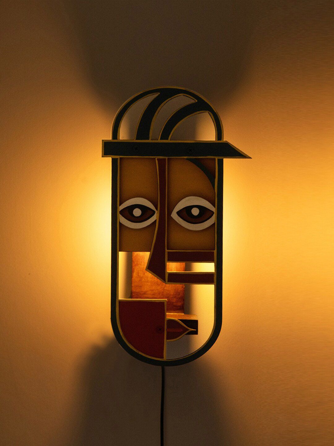 ExclusiveLane  Yellow & Red Abstact Contemporary Wooden Wall Lamps Price in India