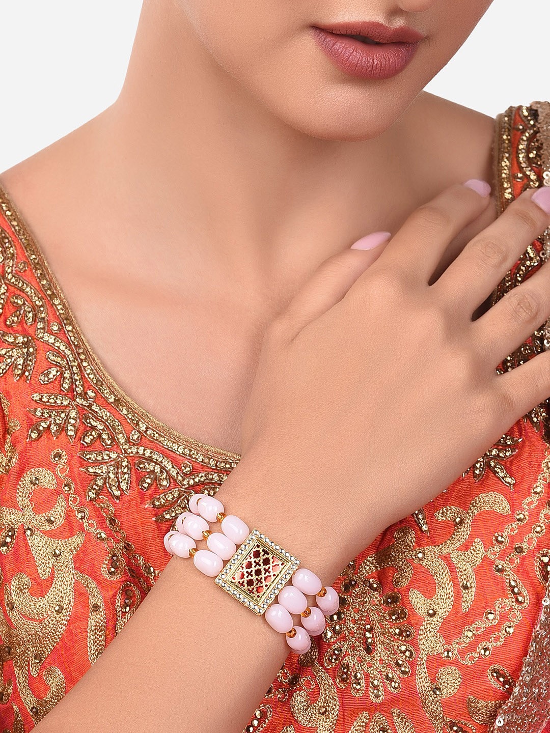 Zaveri Pearls Women Pink & Gold-Plated Multistrand Bracelet Price in India