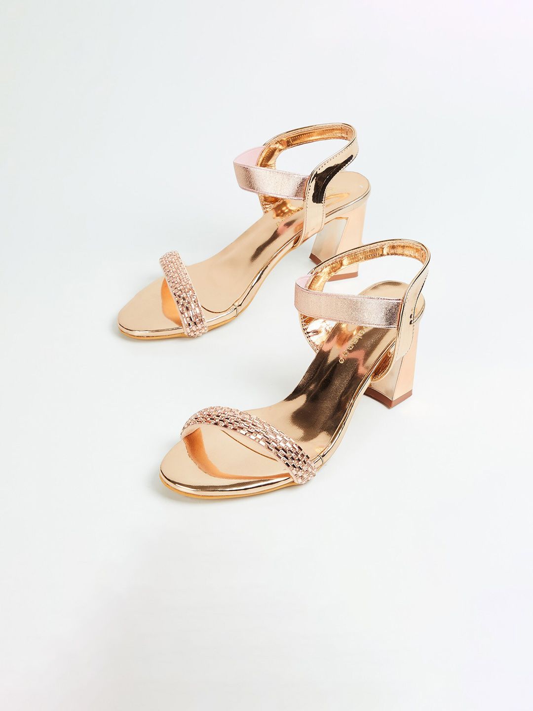 Melange by Lifestyle Gold Embellished Block Sandals Price in India