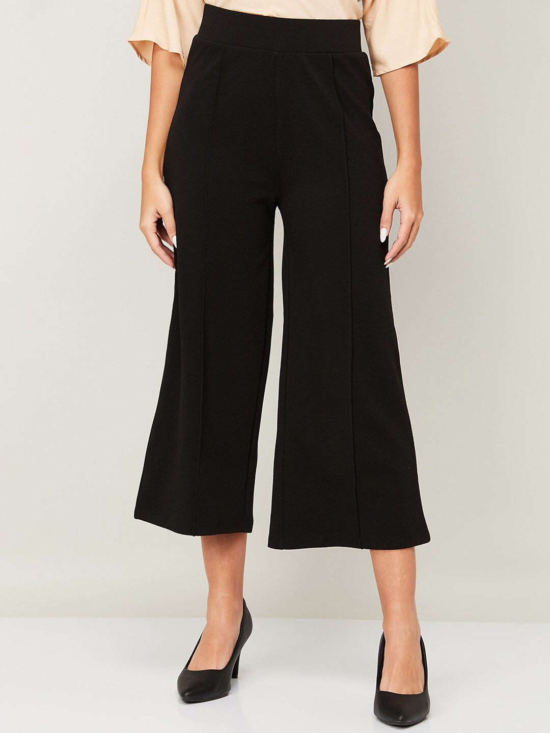 CODE by Lifestyle Women Black High-Rise Pleated Cotton Culottes Trousers Price in India