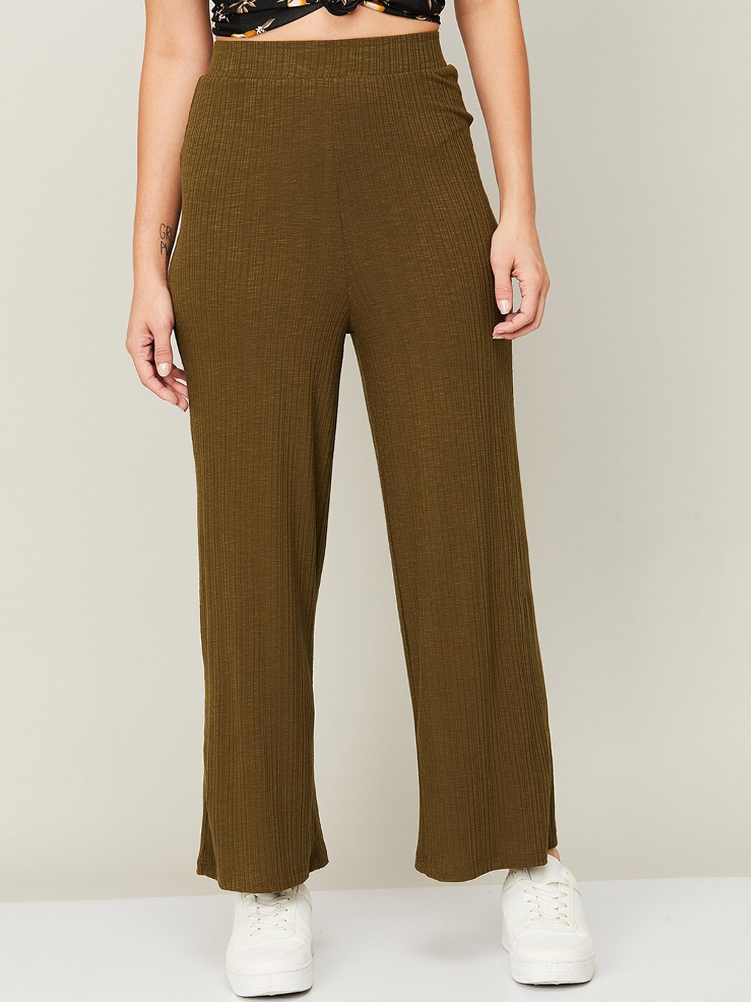 Ginger by Lifestyle Women Olive Green High-Rise Trousers Price in India