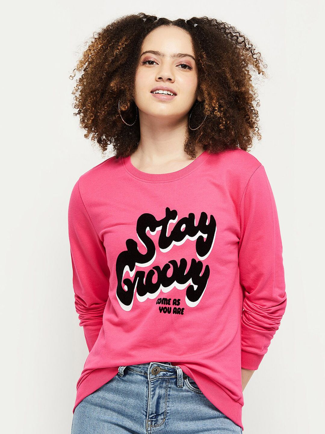 max Women Pink Printed Pure Cotton Sweatshirt Price in India