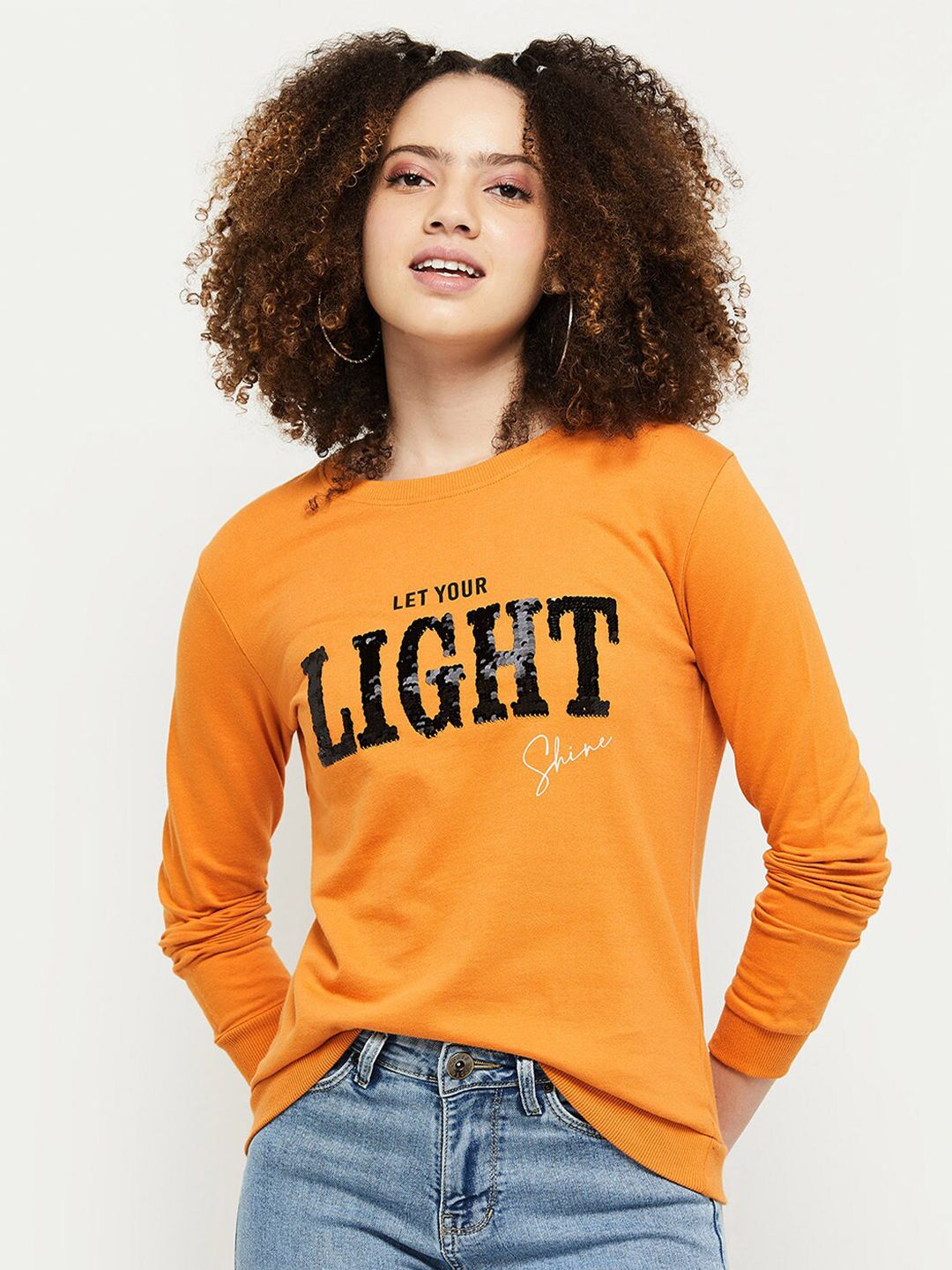 max Women Orange Round Neck Sweatshirt Price in India