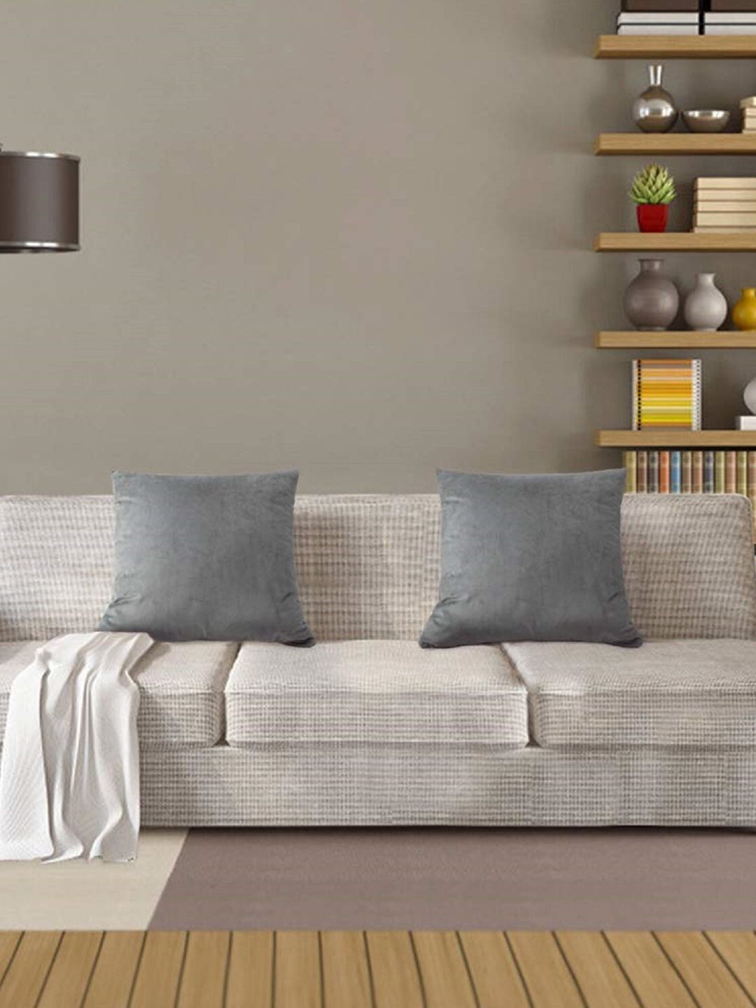 Pum Pum Grey Set of 2 Velvet Square Cushion Covers Price in India