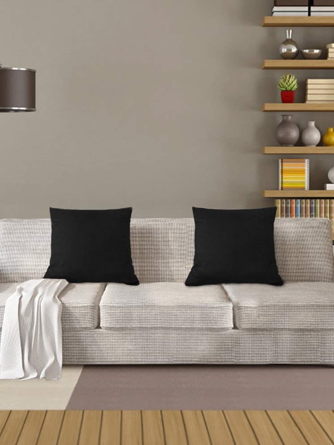 Pum Pum Black Set of 2 Velvet Square Cushion Covers Price in India