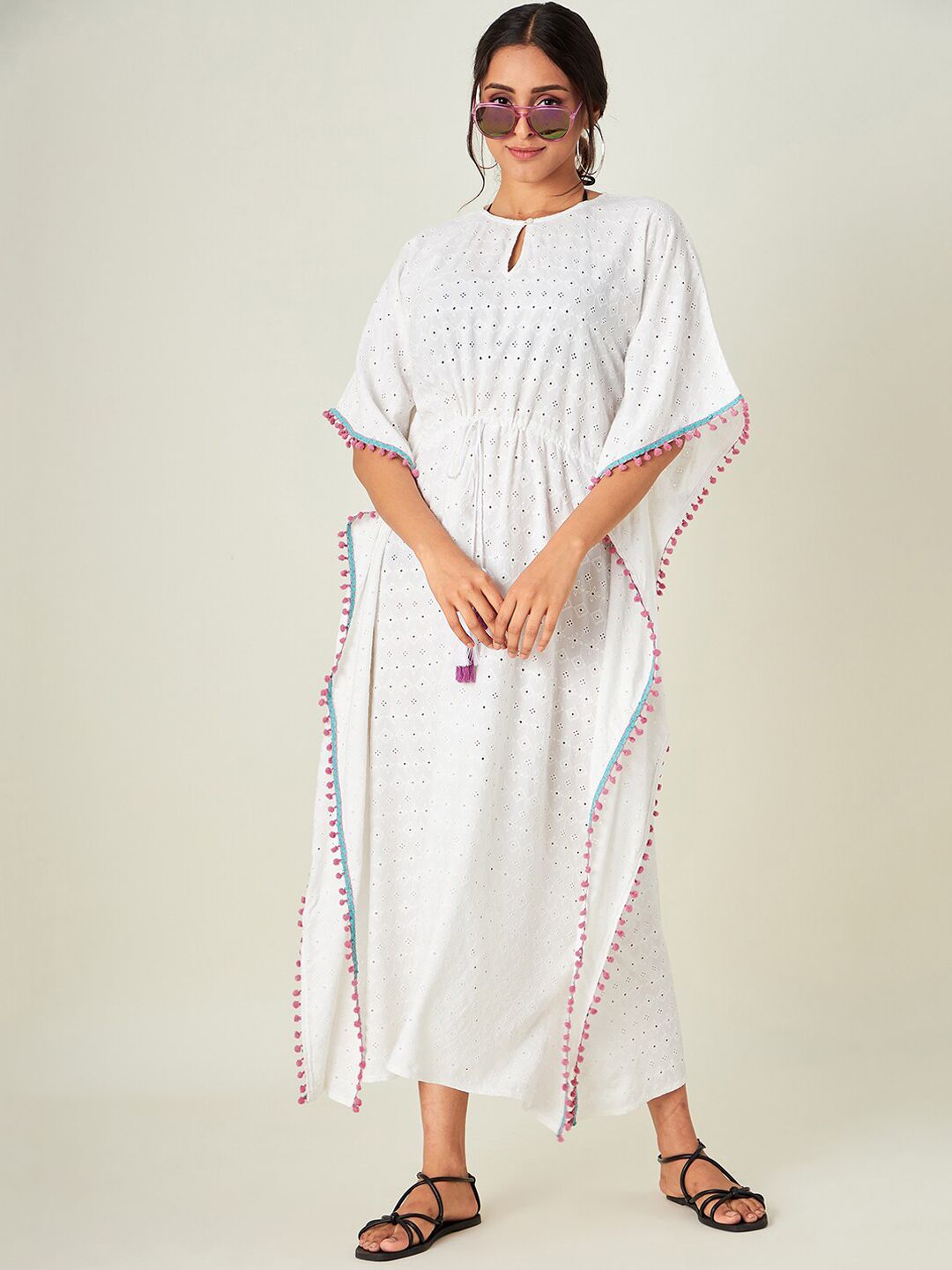 The Kaftan Company Women White Solid Cover-Up Kaftan Swimwear Price in India