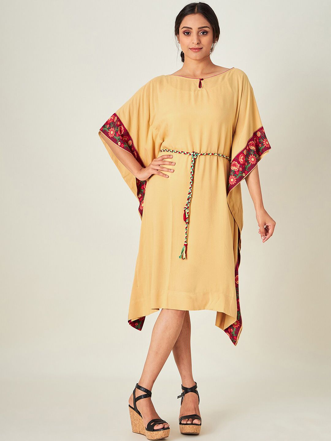 The Kaftan Company Women Beige Solid Kaftan Cover-Up Dress Price in India