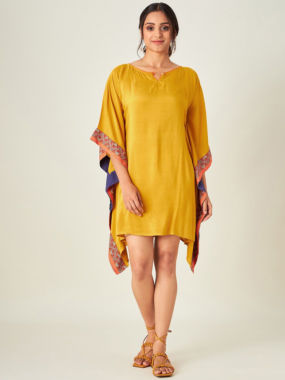 The Kaftan Company Women Mustard Yellow Solid Kaftan Dress Price in India