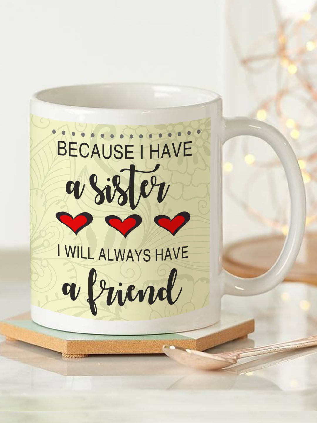 TIED RIBBONS Beige Text or Slogans Ceramic Glossy Best Sister Mug Price in India