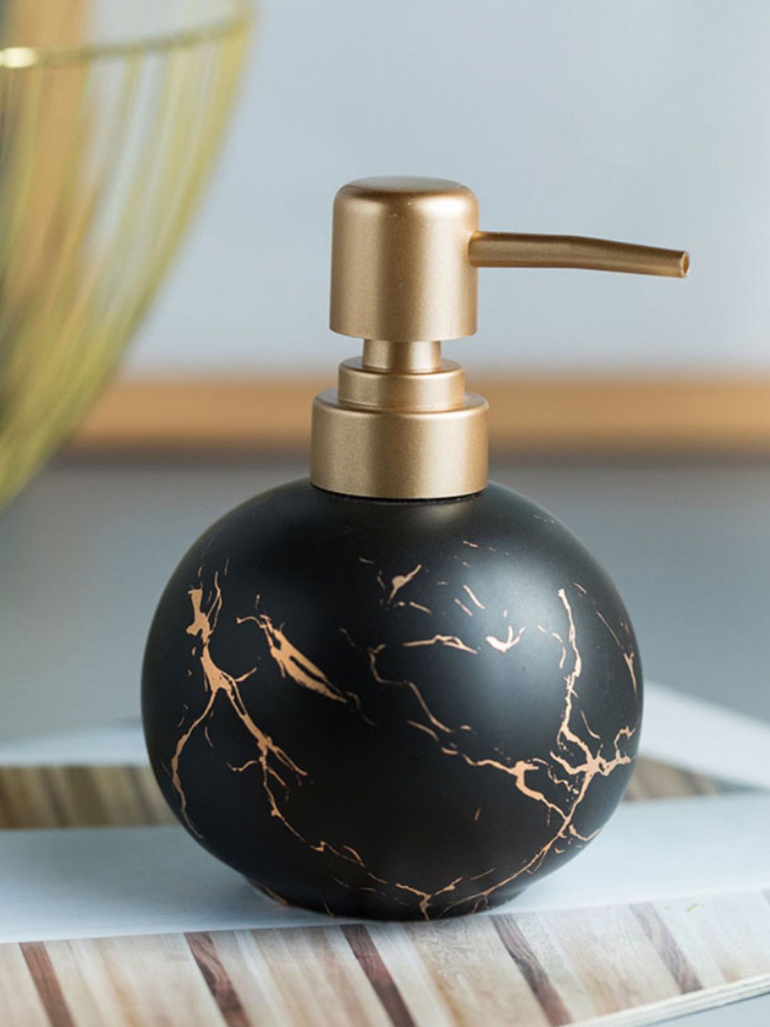 Nestasia Black & Gold-Toned Abstract Lotion Dispenser Price in India