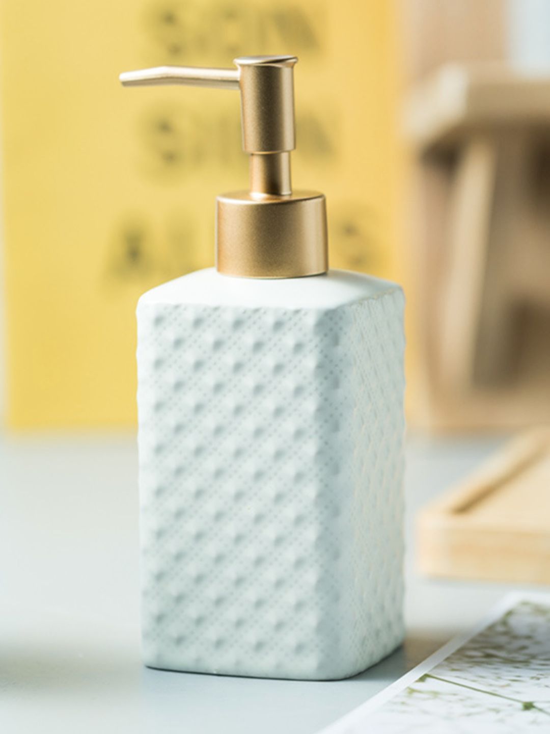 Nestasia White & Gold Solid Ceramic Soap Dispenser Price in India