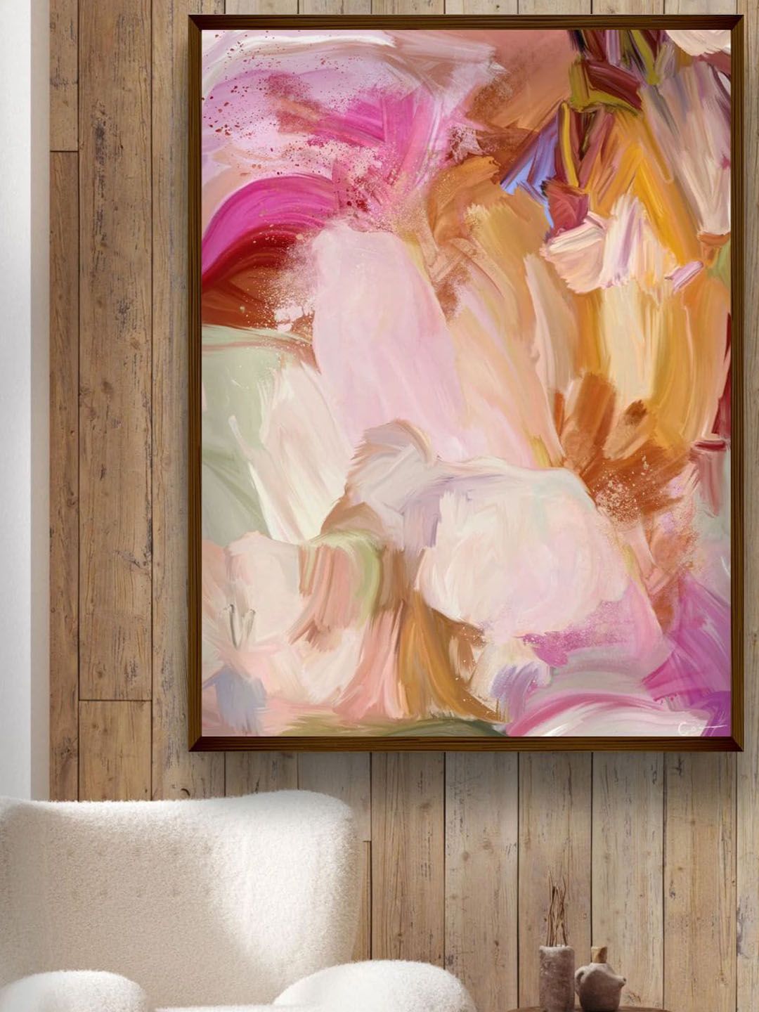 The Art House Pink & Mustard Abstract Painting Wall Art Price in India