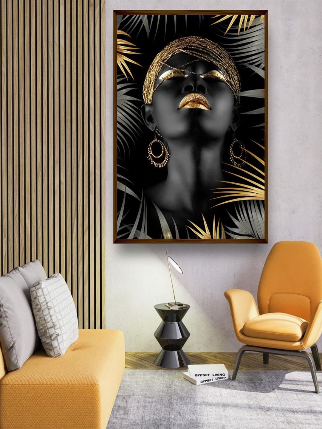 The Art House Black & Gold-Toned Abstract Printed Canvas Painting Wall Art Price in India