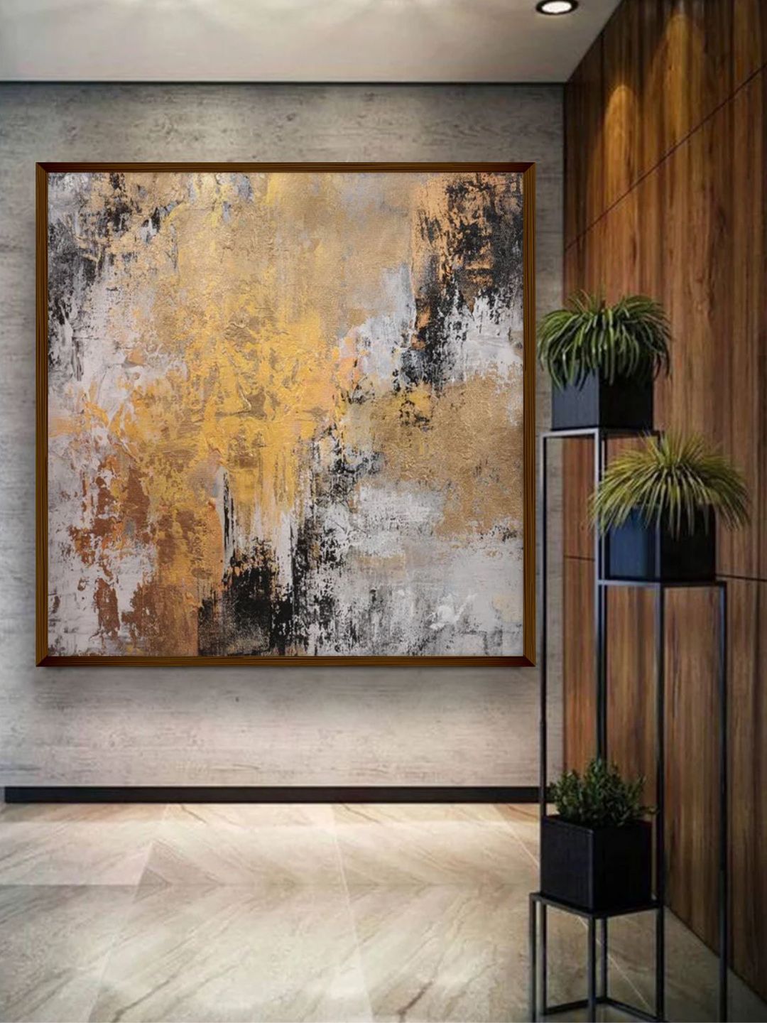 The Art House Brown & Yellow Abstract Painting Frame Wall Art Price in India