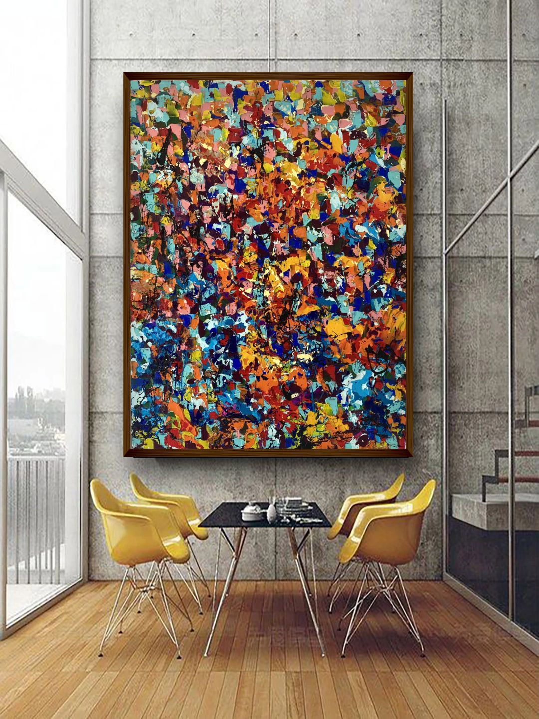 The Art House Blue 
& Yellow Abstract Painting Wall Art Price in India