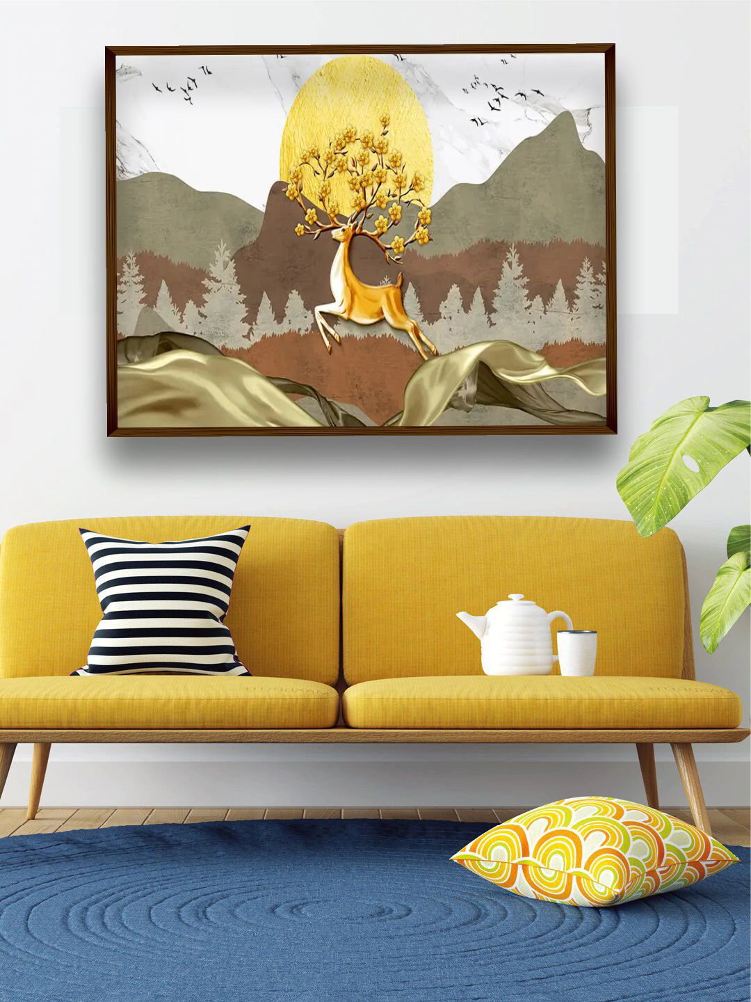 The Art House Yellow & Brown Abstract Painting Wall Art Price in India