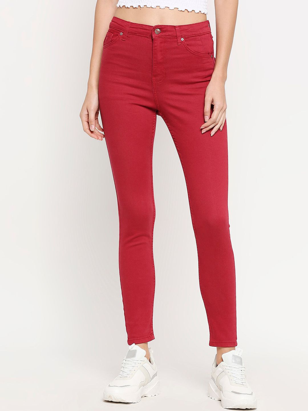 LOVEGEN Women Maroon Skinny Fit High-Rise Stretchable Jeans Price in India